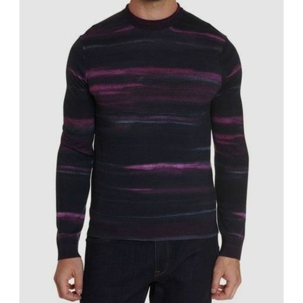 Robert Graham Vividstroke Sweater Mens XL Black Wool Pullover Abstract